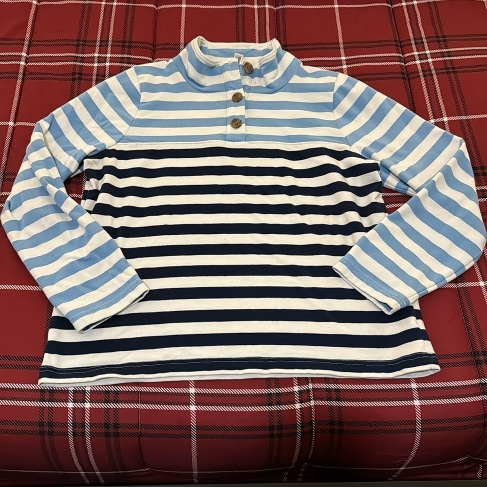 J Crew Blue Striped Long Sleeve Top Large